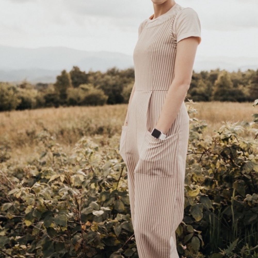 Tan and  white jumpsuit